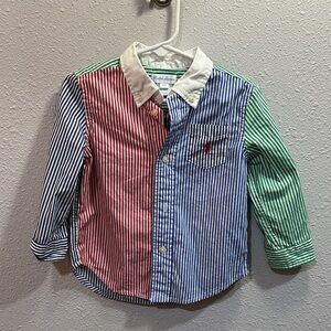 Ralph Lauren boys striped button down shirt 24 months blue green red white